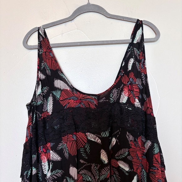 Free People Intimately Free Lace Trim Floral Print Slip Swing Tank Dress SZ L - Picture 4 of 11